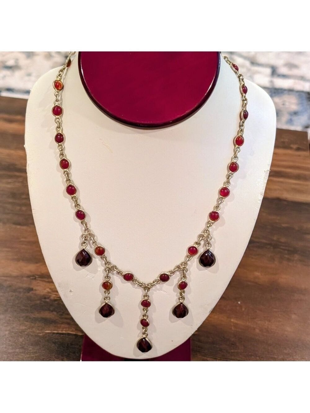 Tibetan Vintage Necklace Silver Tone And Red , Size 18" , Bohemian Looking.